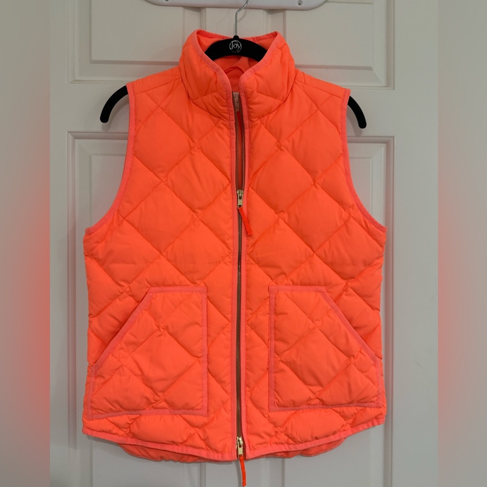 J. crew neon orange quilted puffer vest